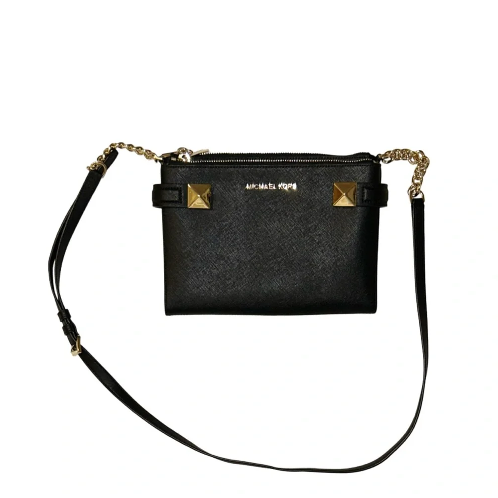 MICHAEL KORS Black Double Zip Crossbody Purse